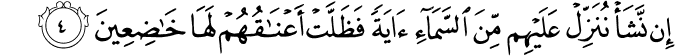 اِنۡ نَّشَاۡ نُنَزِّلۡ عَلَيۡهِمۡ مِّنَ السَّمَآءِ اٰيَةً فَظَلَّتۡ اَعۡنَاقُهُمۡ لَهَا خٰضِعِيۡنَ‏