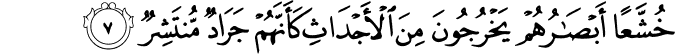 خُشَّعًا اَبۡصَارُهُمۡ يَخۡرُجُوۡنَ مِنَ الۡاَجۡدَاثِ كَاَنَّهُمۡ جَرَادٌ مُّنۡتَشِرٌۙ‏