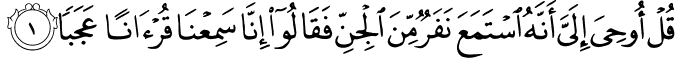 قُلۡ اُوۡحِىَ اِلَىَّ اَنَّهُ اسۡتَمَعَ نَفَرٌ مِّنَ الۡجِنِّ فَقَالُوۡۤا اِنَّا سَمِعۡنَا قُرۡاٰنًاعَجَبًا ۙ‏